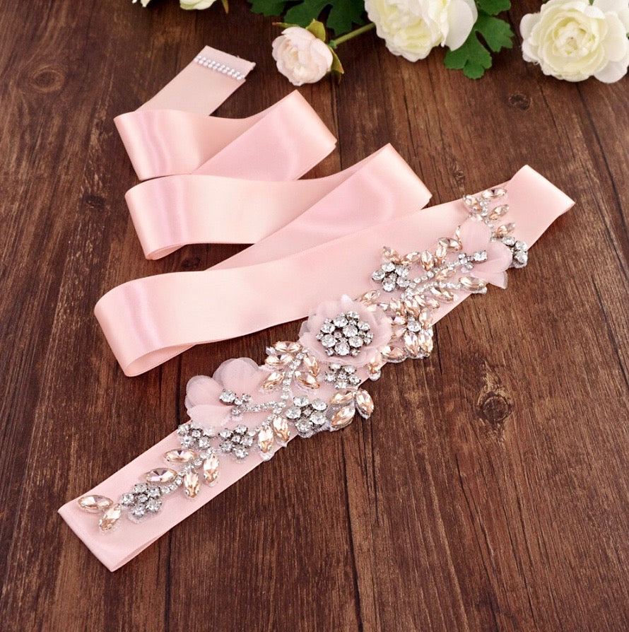 Wedding Accessories - Silk Flowers Blush Bridal Belt/Sash