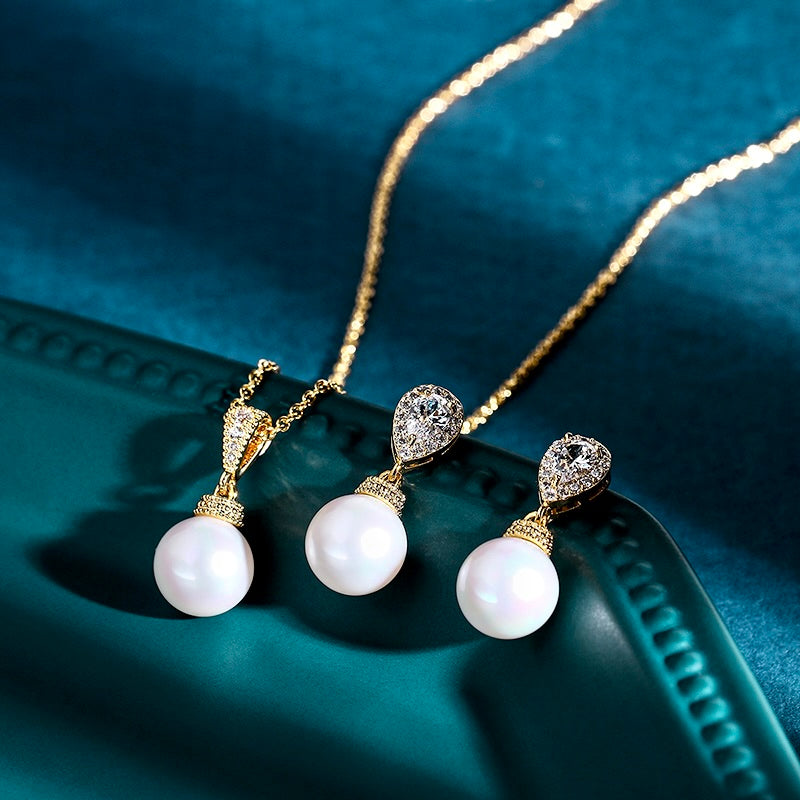 Pearl Wedding Jewelry - Pearl and Cubic Zirconia Jewelry Set - Available in Gold and Silver
