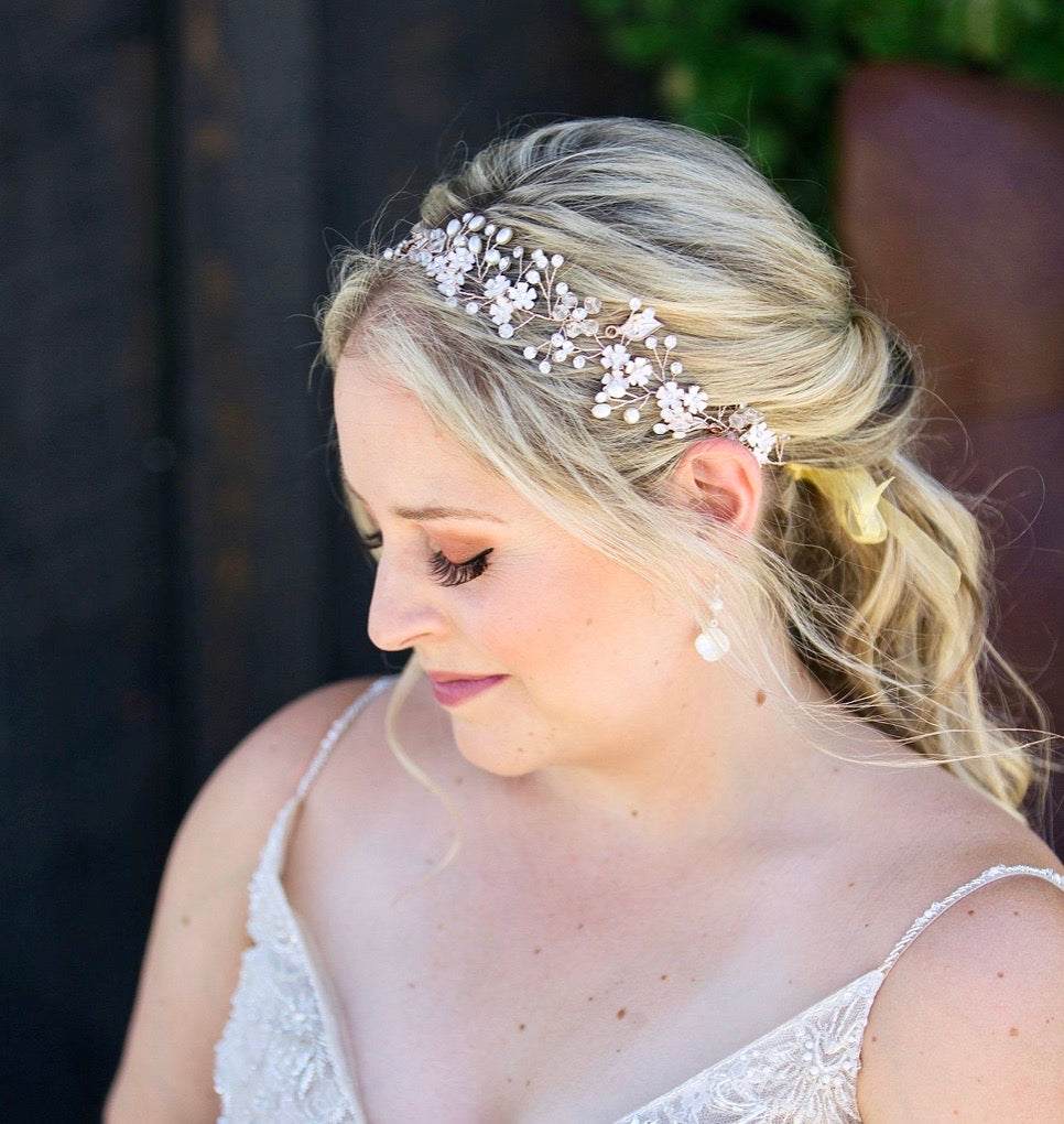 Wide Pearl Bridal Headband, Wide Wedding Hair Piece, Ivory White Headpiece,  Crystal Bridal Shower Hair Piece, Wedding Pearls Headband 
