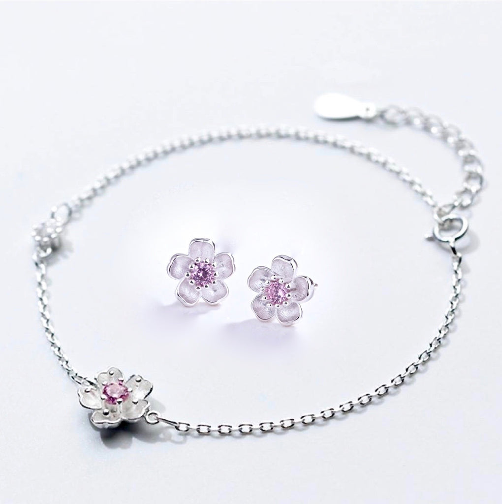 Bridal Party Gifts - Cherry Blossom Earrings and Bracelet Set, Flower Girl Gift