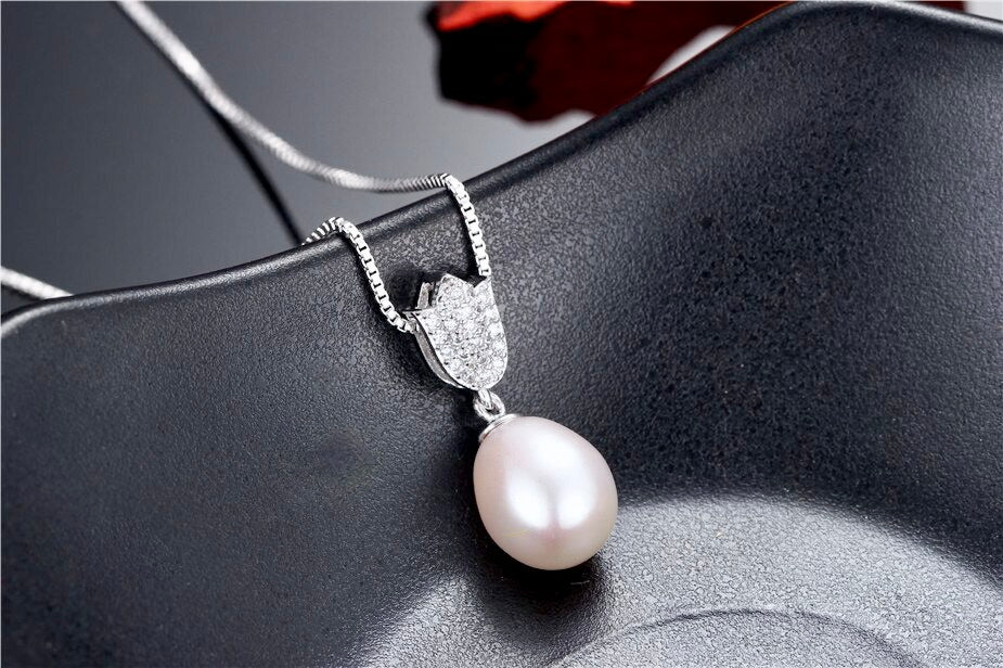 Pearl Wedding Jewelry - Freshwater Pearl Sterling Silver 925 Bridal Necklace