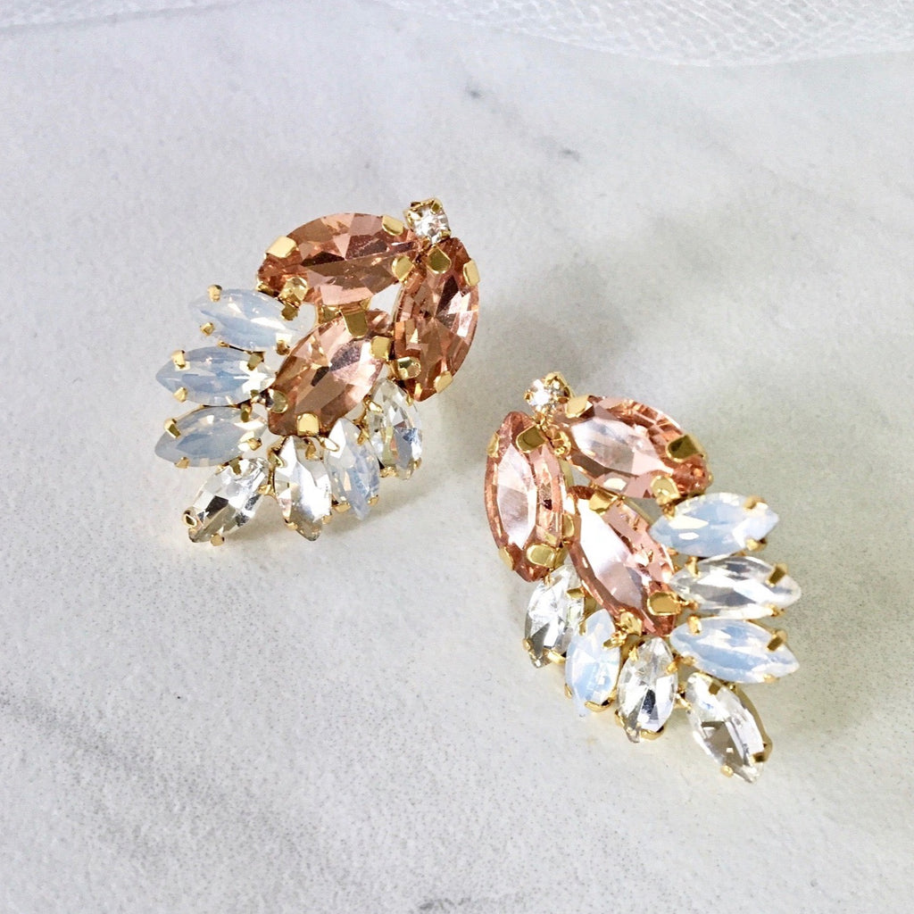 Wedding Jewelry - Gold Swarovski Crystal Bridal Earrings