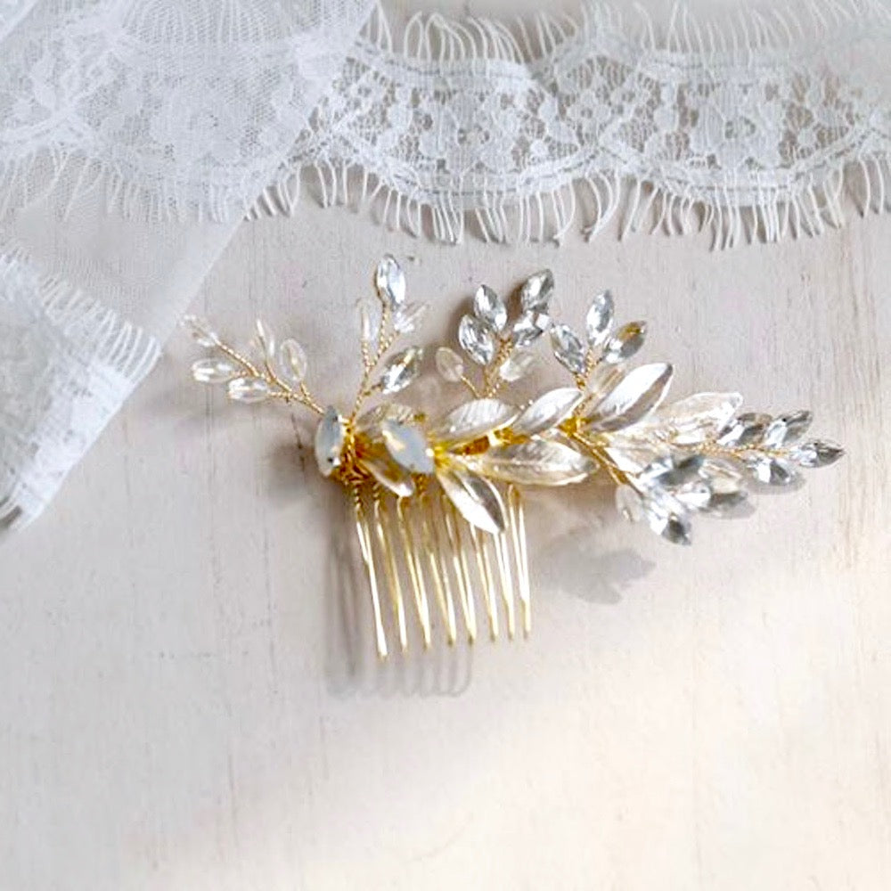 Wedding Hair Accessories - Gold Opal  Bridal Hair Comb
