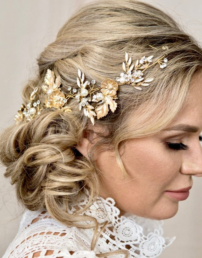 Wedding Hair Accessories - Gold Pearl Bridal Headdress