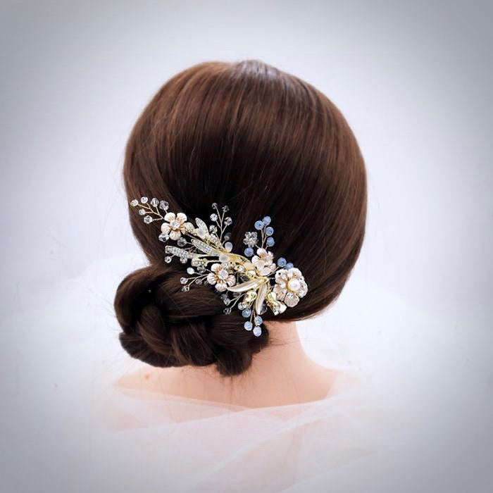 Wedding Hair Accessories - Pearl and Opal Gold Bridal Hair Comb