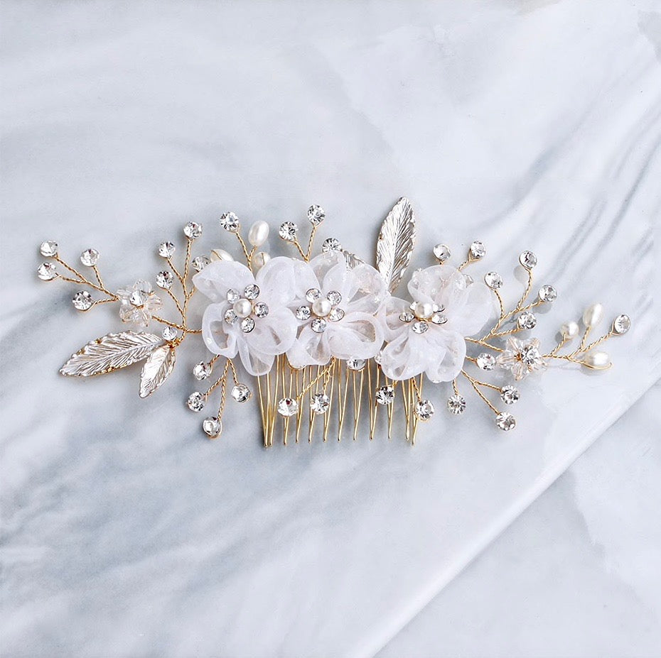 Wedding Hair Accessories - Gold Pearl and Crystal Bridal Hair Comb