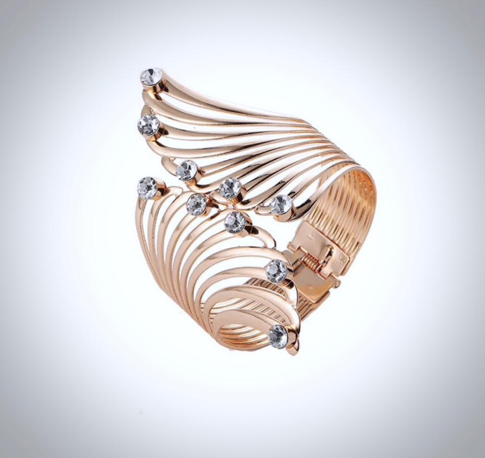 Bridal Jewelry - Cubic Zirconia Gold Cuff Bracelet
