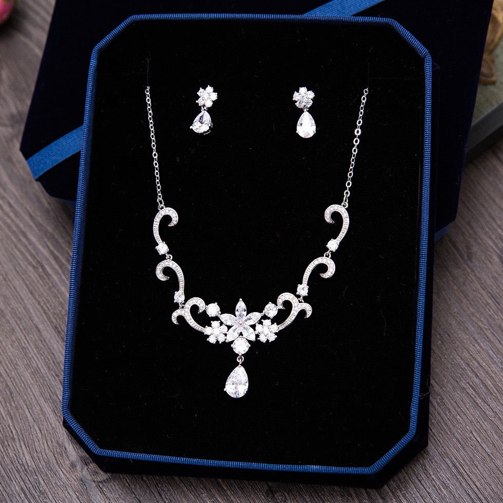 "Brooke" - Silver Cubic Zirconia Bridal Jewelry Set