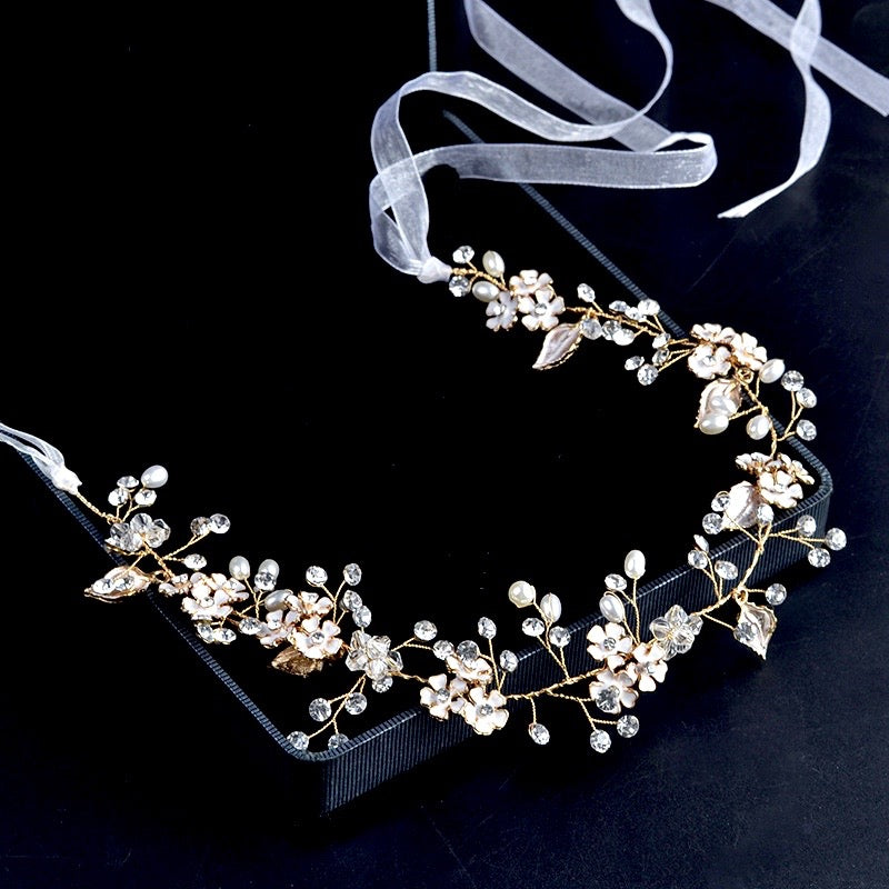 Wedding Hair Accessories - Pearl and Crystal Bridal Headband - Available in Silver, Rose Gold and Yellow Gold