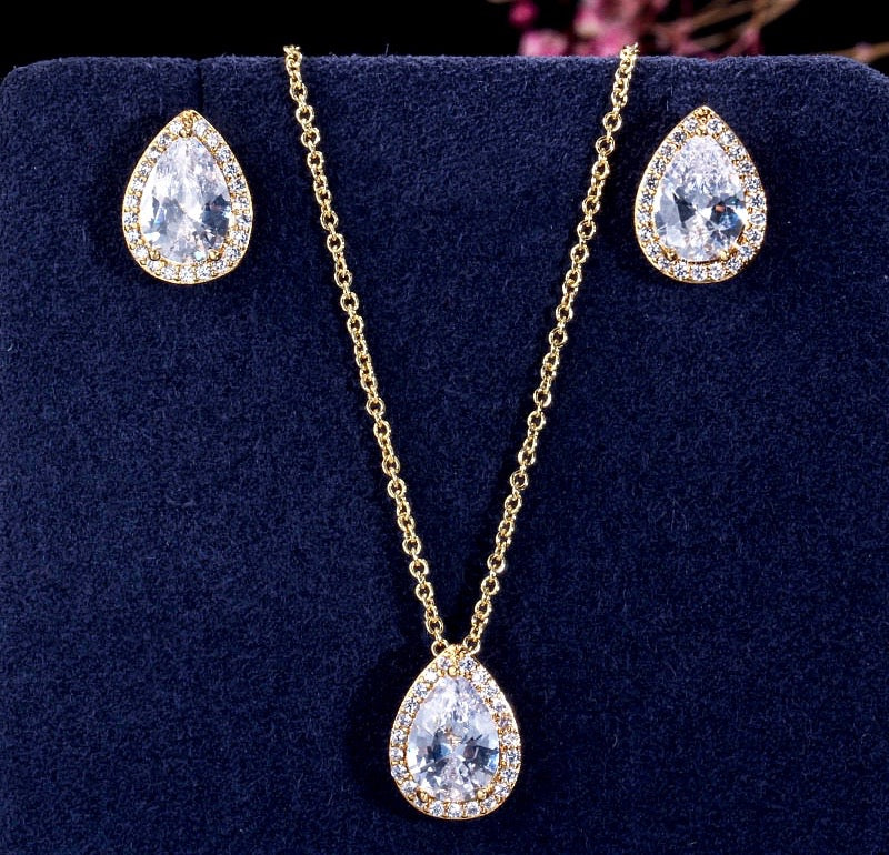 "Tina" - Cubic Zirconia Jewelry Set - Available in Silver, Rose Gold and Yellow Gold