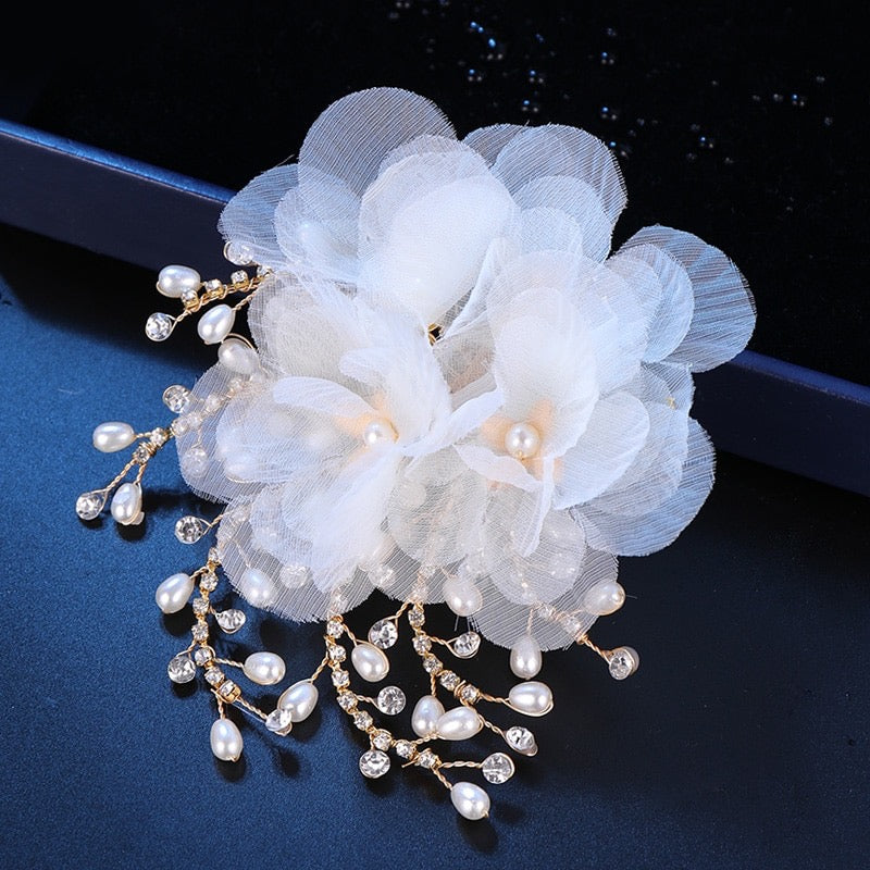 "Luciana" - Gold Pearl and Crystal Bridal Hair Clip