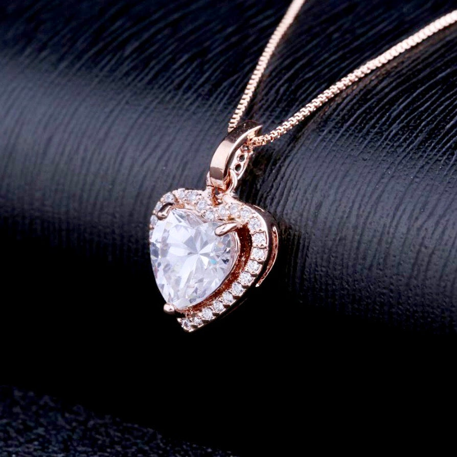 Wedding Jewelry - Heart CZ Bridal Necklace - Available in Silver and Rose Gold