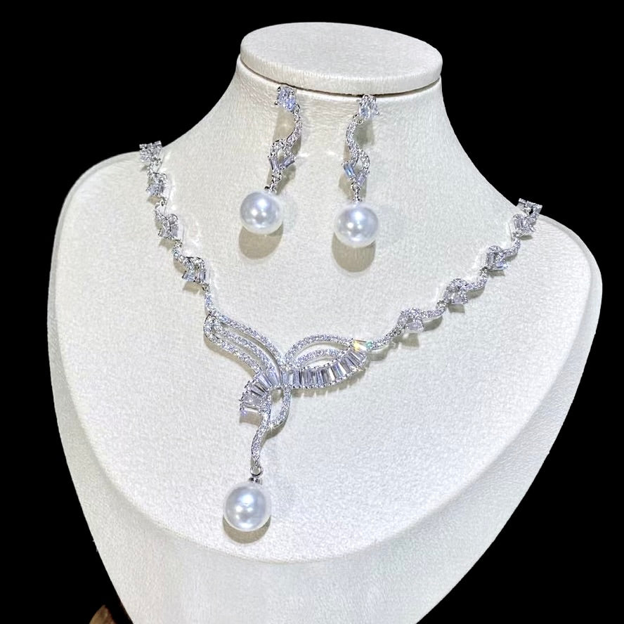 Wedding Jewelry - Luxury Pearl and CZ Bridal Jewelry Set