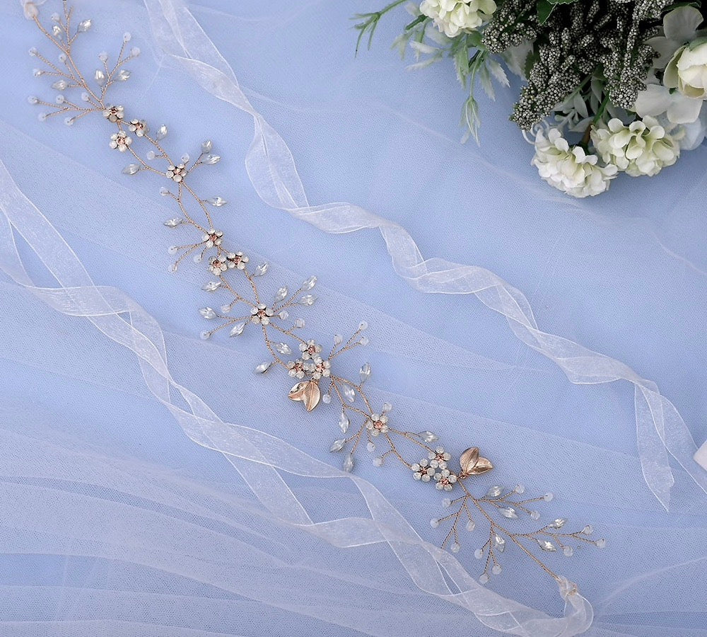 Wedding Hair Accessories - Gold Opal Bridal Headband Vine