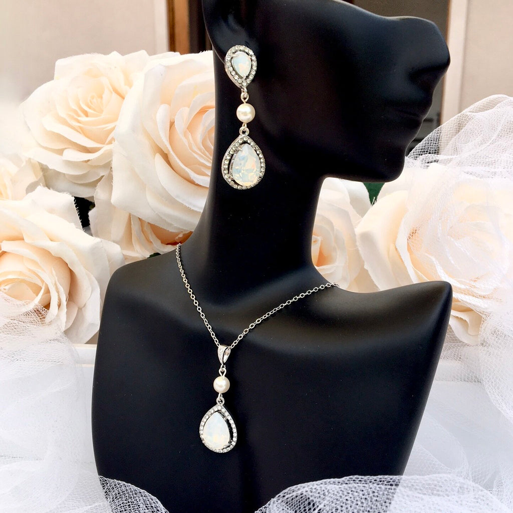 Pearl Wedding Jewelry - Pearl and Opal Bridal Jewelry Set