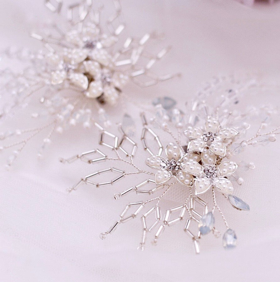 Wedding Accessories - Opal and Pearl Silver Bridal Shoe Clips