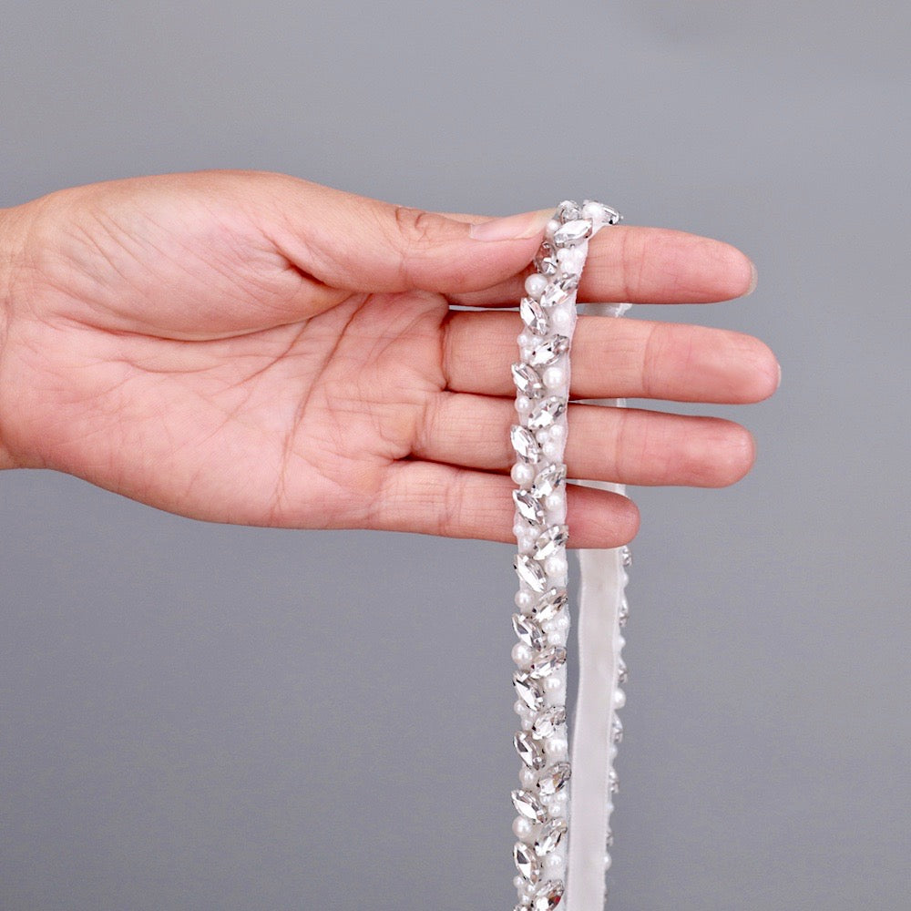 Wedding Accessories - Silver Pearl and Crystal Bridal Belt/Sash