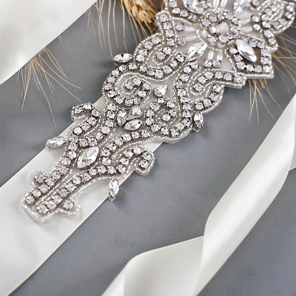 Wedding Accessories - Wedding Silver Crystal and Pearls Belt/Sash