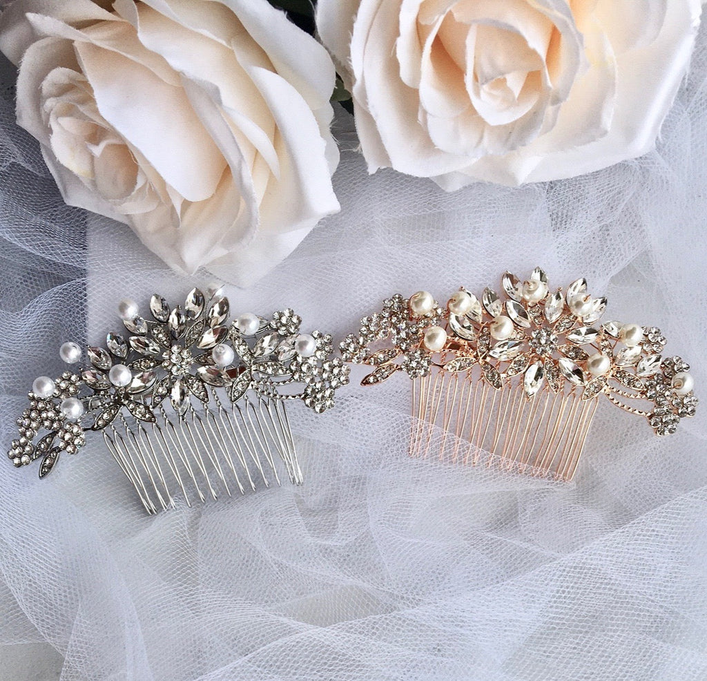 Wedding Hair Accessories - Pearl and Crystal Bridal Hair Comb - Available in Silver and Rose Gold