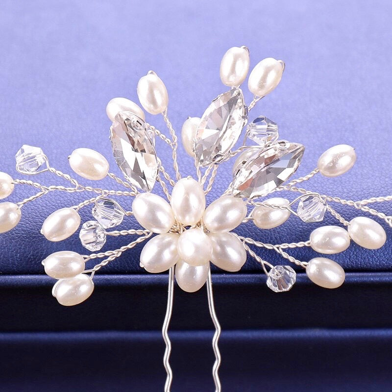 Wedding Hair Accessories - Pearl and Crystal Bridal Hair Pin - Available in Silver and Gold