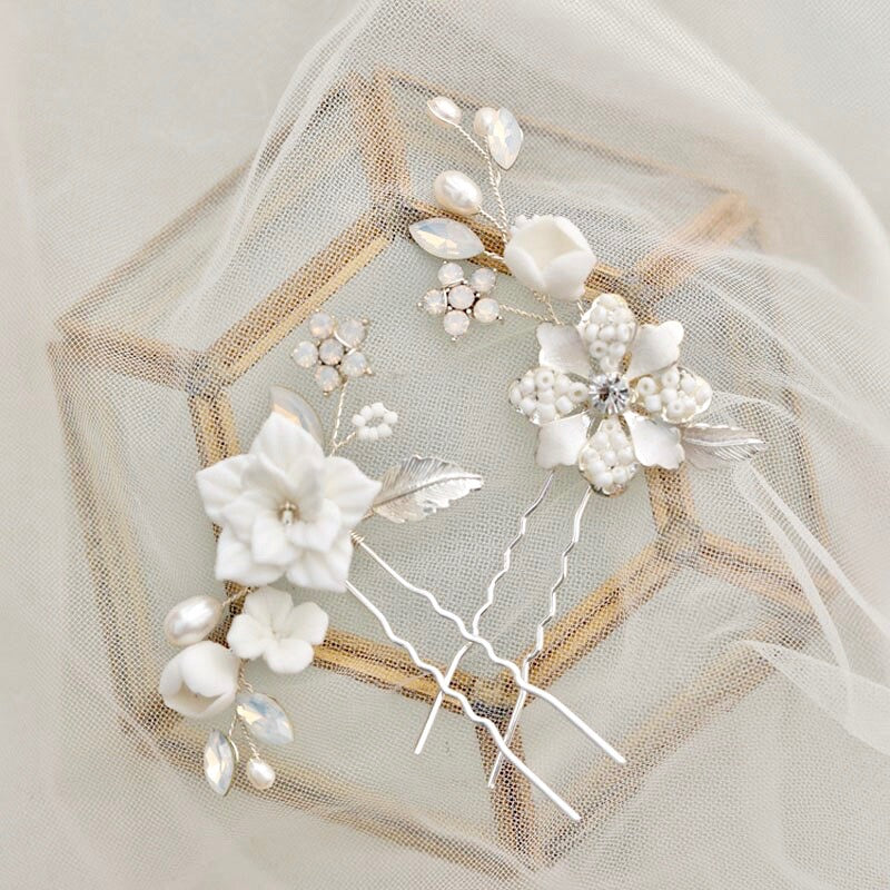 Wedding Hair Accessories -  Pearl and Opal Bridal Hair Pin Set