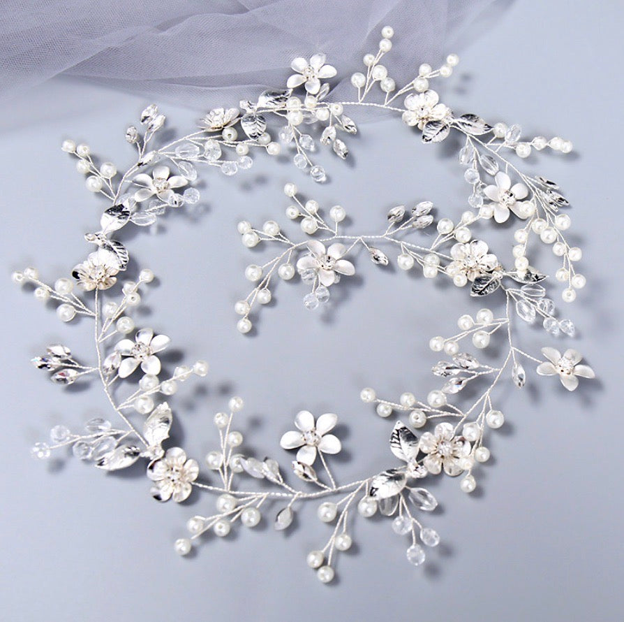 Wedding Hair Accessories - Pearl and Crystal Bridal Hair Vine - Available in Silver and Yellow Gold