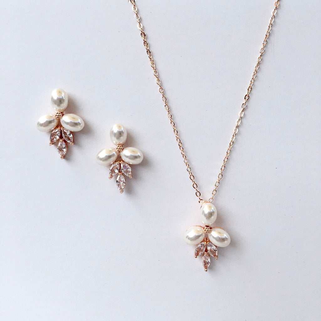 Wedding Pearl Jewelry - Pearl Bridal Jewelry Set - Available in Silver, Rose Gold and Yellow Gold