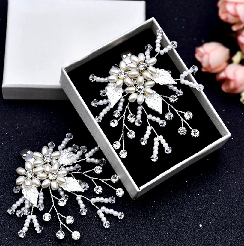 Wedding Accessories - Pearl Silver Bridal Shoe Clips