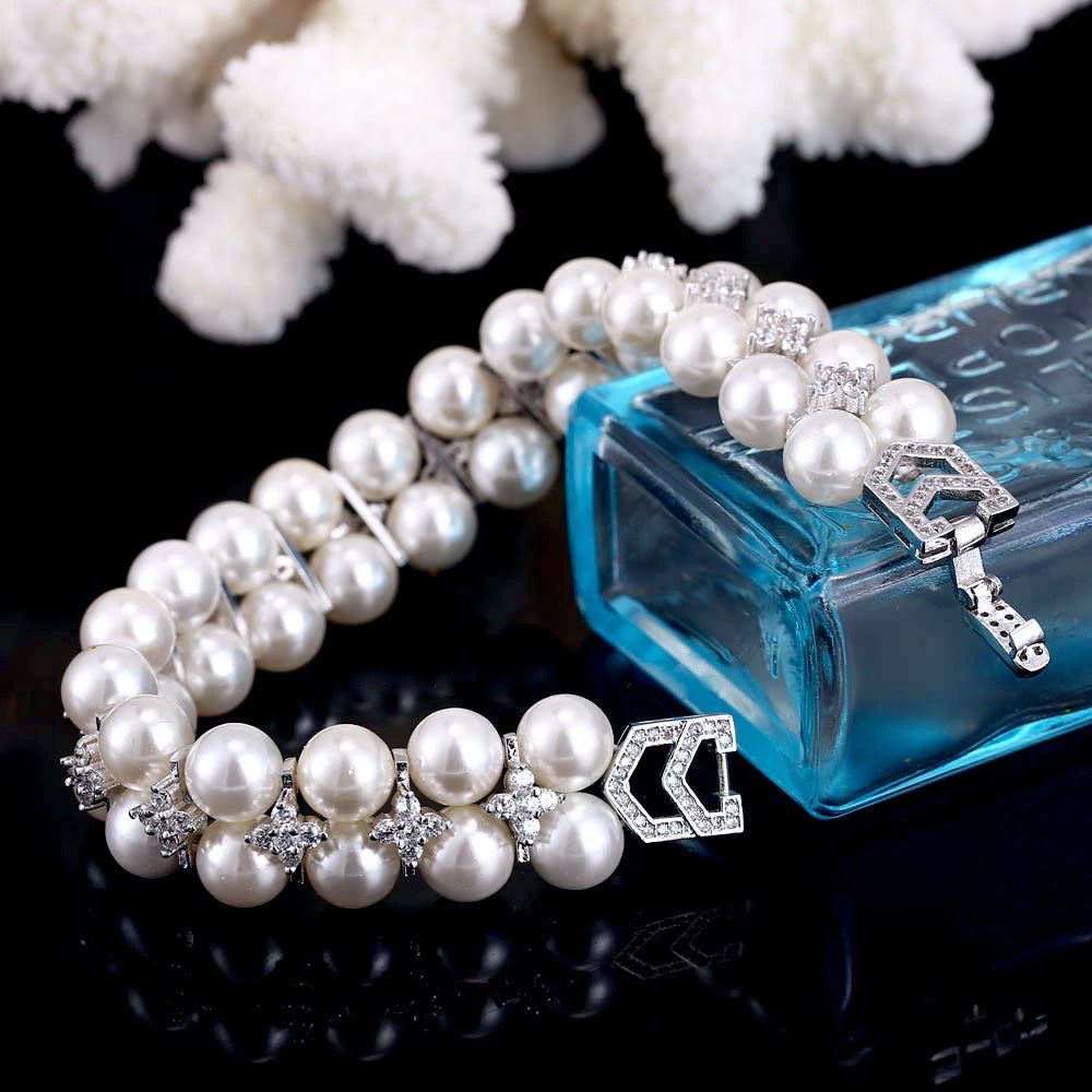 Pearl Wedding Jewelry - Pearl and Cubic Zirconia Bridal Bracelet