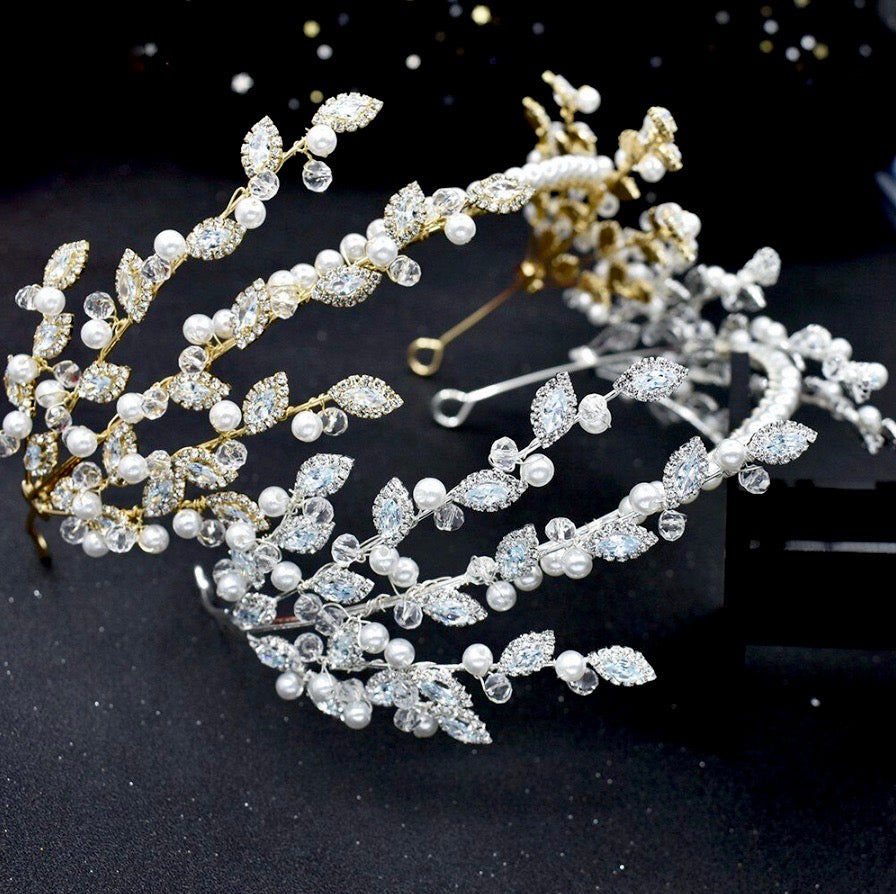 Wedding Hair Accessories - Pearl and Crystal Bridal Headband - Available in Silver and Gold