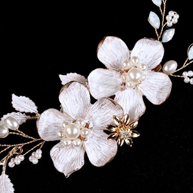 Wedding Hair Accessories - Gold Pearl and Opal Bridal Hair Clip