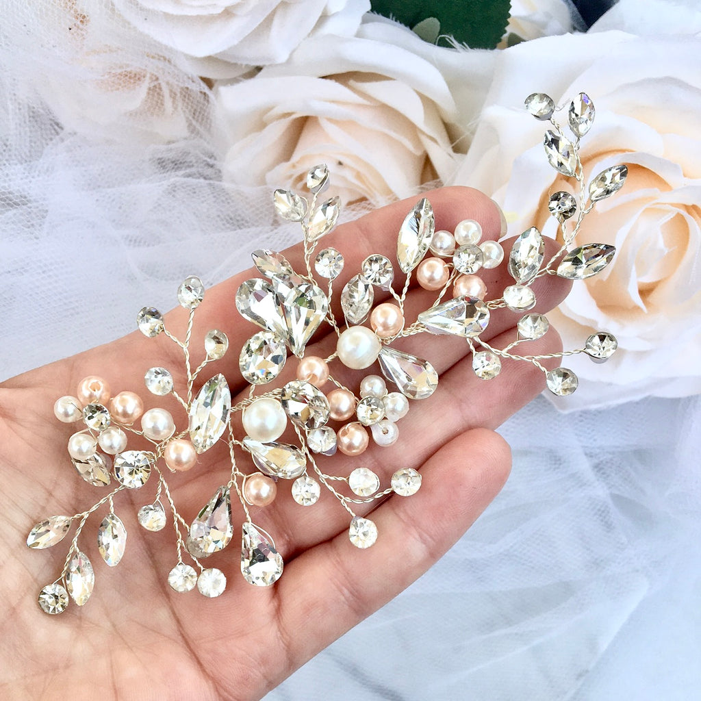 Wedding Hair Accessories - Pink Pearl and Crystal Bridal Hair