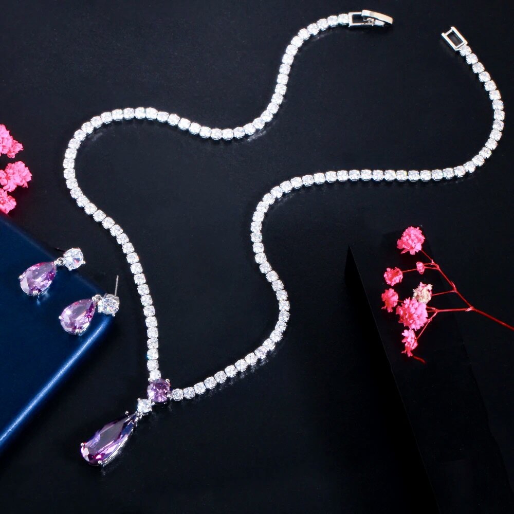 Wedding Jewelry - Purple Cubic Zirconia Bridal Jewelry Set