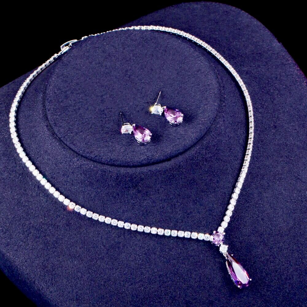Wedding Jewelry - Purple Cubic Zirconia Bridal Jewelry Set