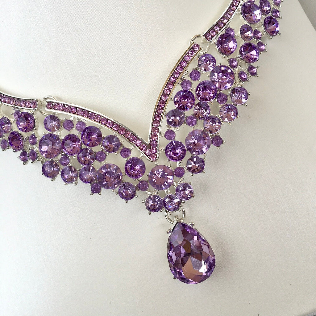 Wedding Jewelry and Accessories - Purple Crystal 3-Piece Bridal Jewelry Set With Tiara - Available in Silver and Gold