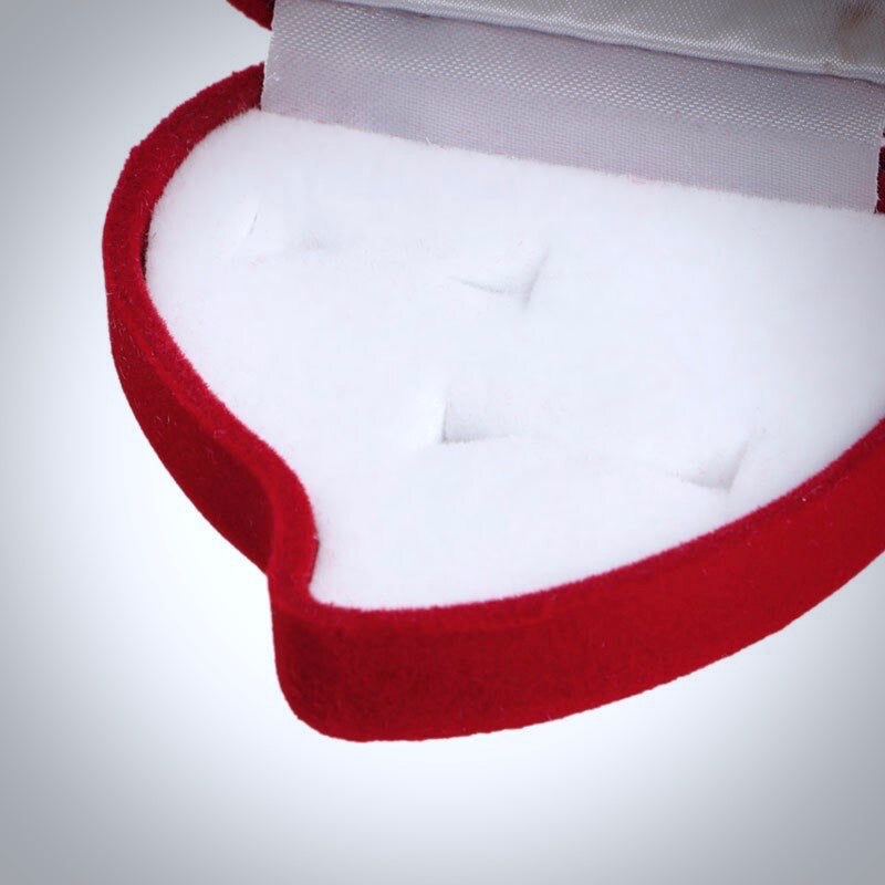 Wedding -  Red Heart-Shaped Velvet Double Ring Box
