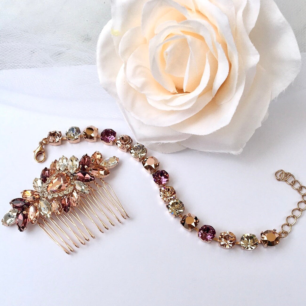 Bridal Jewelry - Rose Gold Bridal Jewelry Set