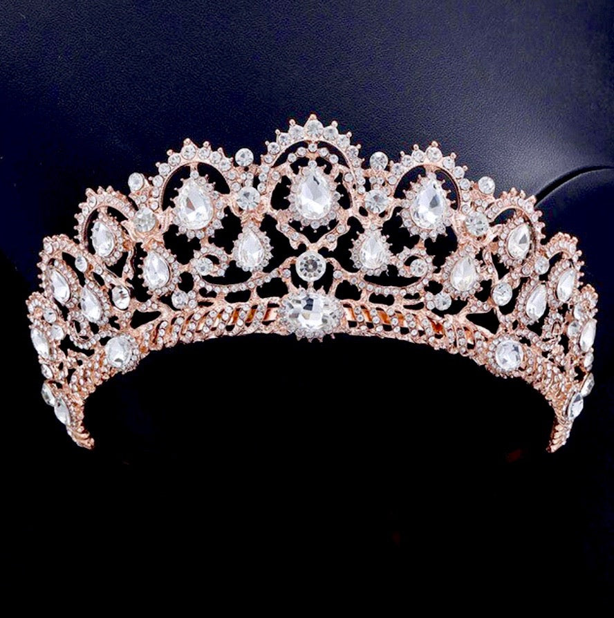 "Chrysta" - Rhinestone Bridal Tiara - Available in Silver and Rose Gold