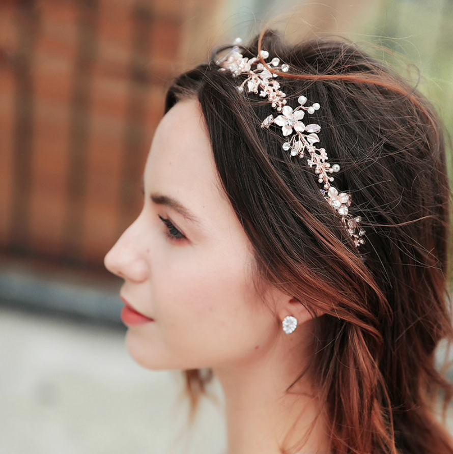 Wedding Hair Accessories - Rose Gold Swarovski Pearl and Crystal Bridal Headband