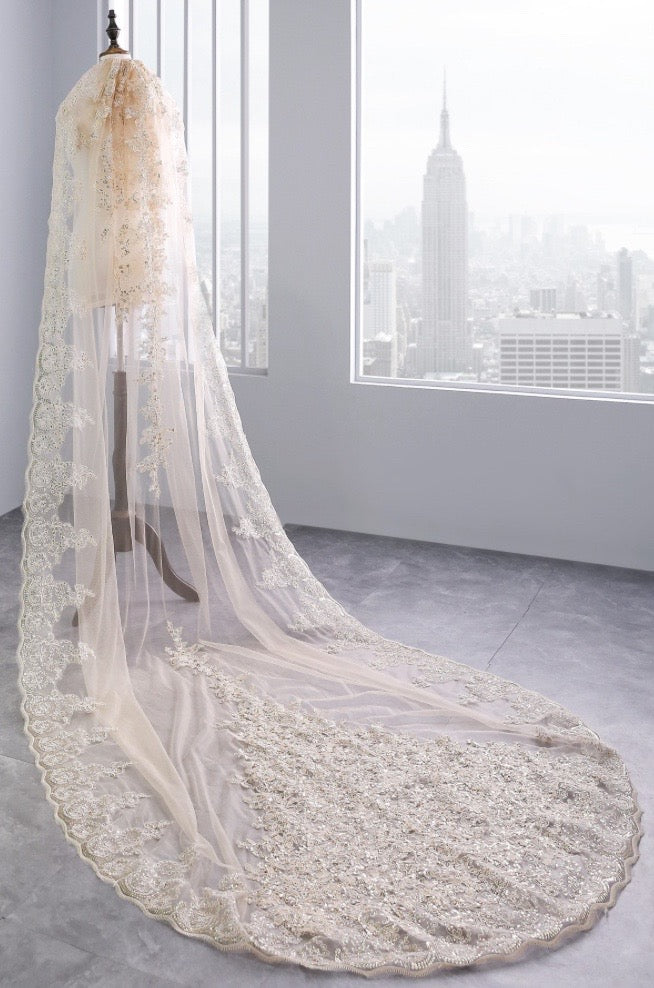 "Darya" - Lace Edge Cathedral Bridal Veil