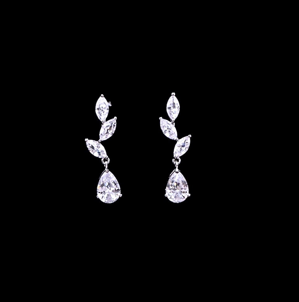Wedding Jewelry - Silver Cubic Zirconia 3-Piece Bridal Jewelry Set With Tiara