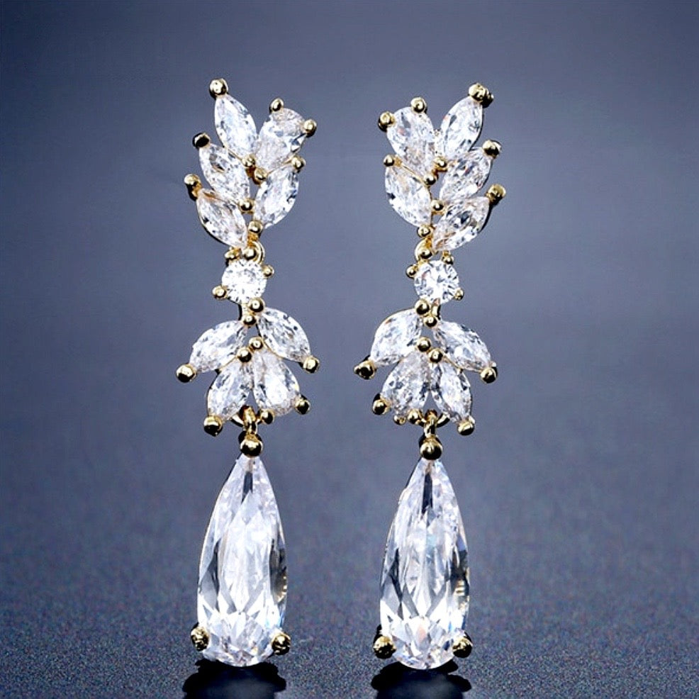 "Gemma" - Cubic Zirconia Bridal Earrings - Available in Rose Gold, Silver and Yellow Gold