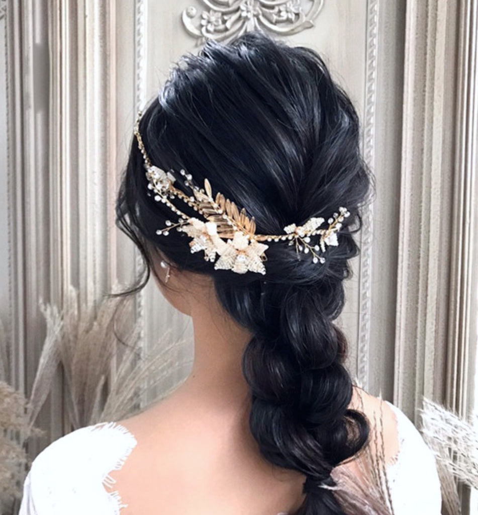 Wedding Hair Accessories - Gold Pearl Bridal Hair Vine