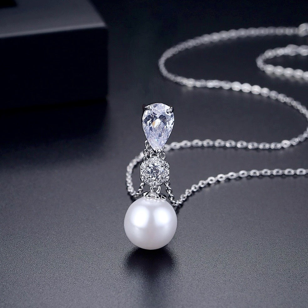 "Marissa" - Pearl and Cubic Zirconia Jewelry Set
