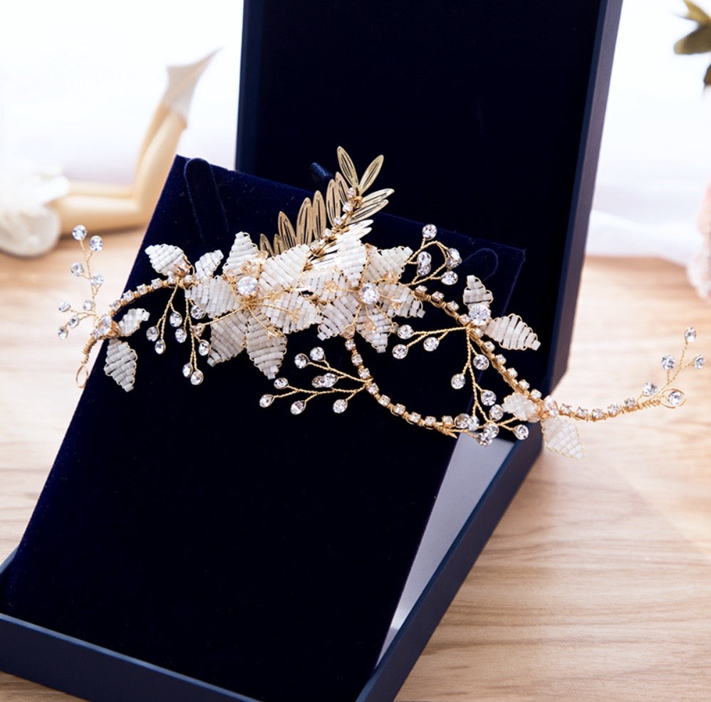 Wedding Hair Accessories - Gold Pearl Bridal Hair Vine