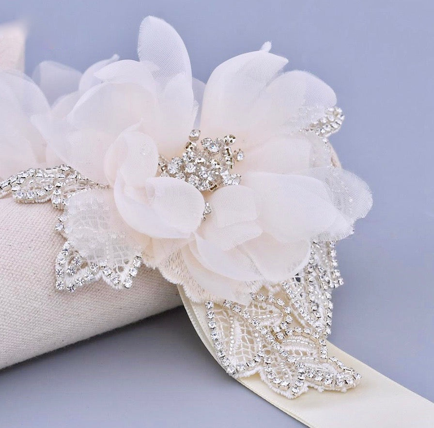 Wedding Accessories - Silk Flowers Crystal Bridal Belt/Sash