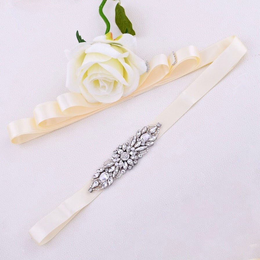 Wedding Accessories - Silver Pearl and Crystal Bridal Belt/Sash
