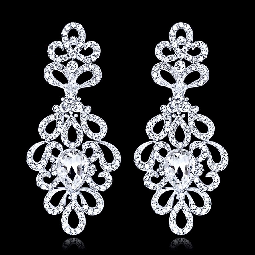 Bridal Jewelry - Silver Crystal Bridal Earrings