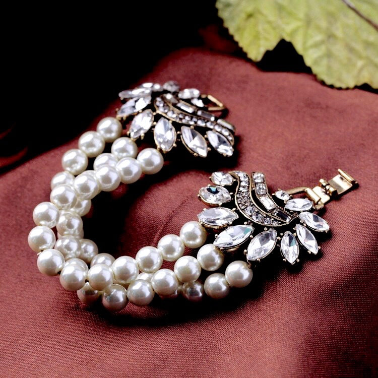 Wedding Pearl Jewelry - Vintage Pearl and Rhinestone Bridal Bracelet |  ADORA by Simona
