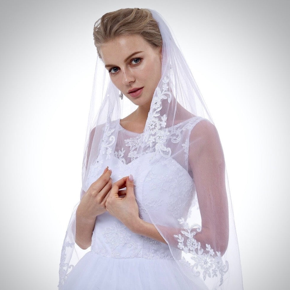 YAOLAN White Color Women Wedding Bridal Veils Appliques Lace
